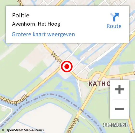 Locatie op kaart van de 112 melding: Politie Avenhorn, Het Hoog op 6 oktober 2017 12:47