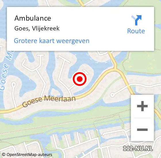 Locatie op kaart van de 112 melding: Ambulance Goes, Vlijekreek op 6 oktober 2017 15:45