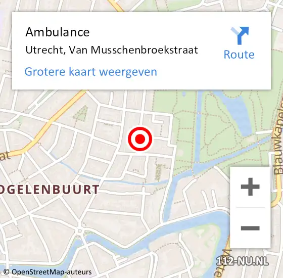 Locatie op kaart van de 112 melding: Ambulance Utrecht, Van Musschenbroekstraat op 6 oktober 2017 16:03