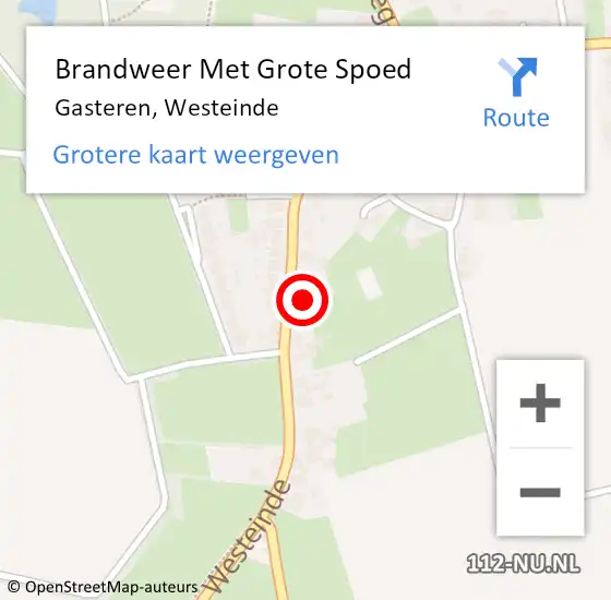 Locatie op kaart van de 112 melding: Brandweer Met Grote Spoed Naar Gasteren, Westeinde op 6 oktober 2017 16:04