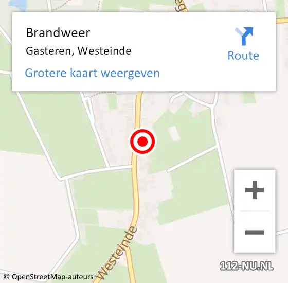 Locatie op kaart van de 112 melding: Brandweer Gasteren, Westeinde op 6 oktober 2017 16:05