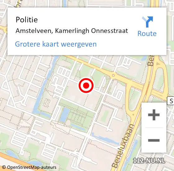 Locatie op kaart van de 112 melding: Politie Amstelveen, Kamerlingh Onnesstraat op 6 oktober 2017 16:15