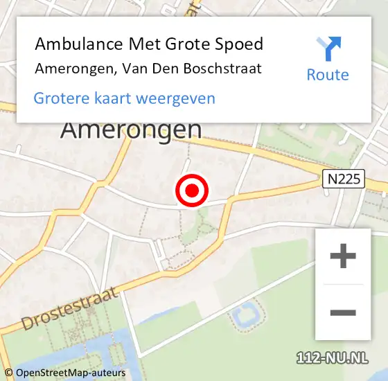 Locatie op kaart van de 112 melding: Ambulance Met Grote Spoed Naar Amerongen, Van Den Boschstraat op 6 oktober 2017 16:28