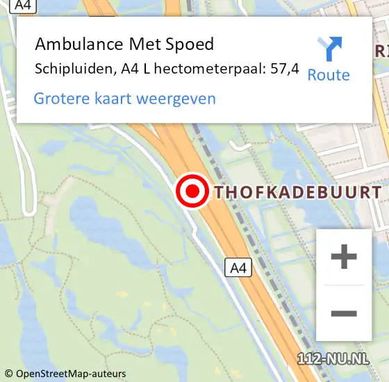 Locatie op kaart van de 112 melding: Ambulance Met Spoed Naar Schipluiden, A4 L hectometerpaal: 57,4 op 6 oktober 2017 16:43