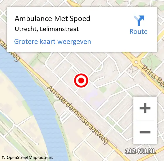 Locatie op kaart van de 112 melding: Ambulance Met Spoed Naar Utrecht, Lelimanstraat op 6 oktober 2017 17:01