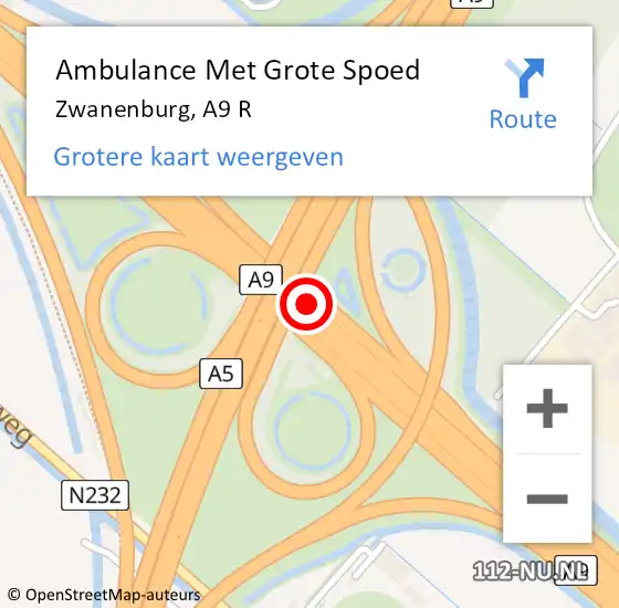 Locatie op kaart van de 112 melding: Ambulance Met Grote Spoed Naar Zwanenburg, A9 R op 6 oktober 2017 18:29