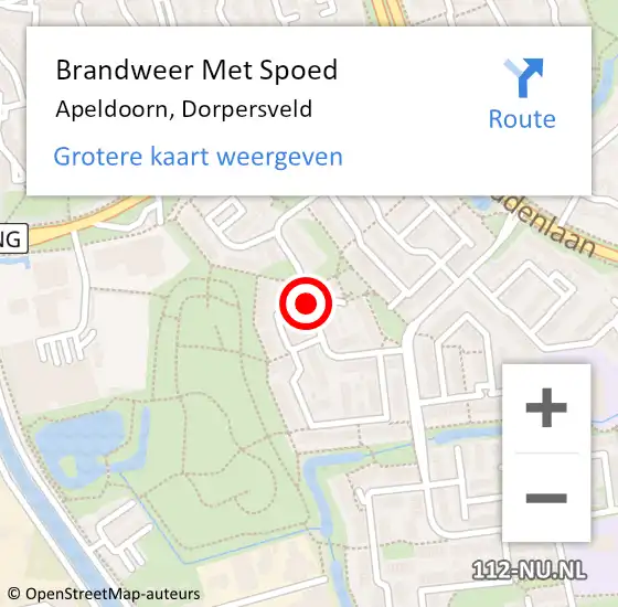 Locatie op kaart van de 112 melding: Brandweer Met Spoed Naar Apeldoorn, Dorpersveld op 6 oktober 2017 20:00