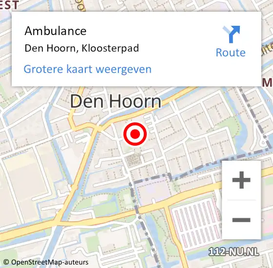 Locatie op kaart van de 112 melding: Ambulance Den Hoorn, Kloosterpad op 6 oktober 2017 20:07