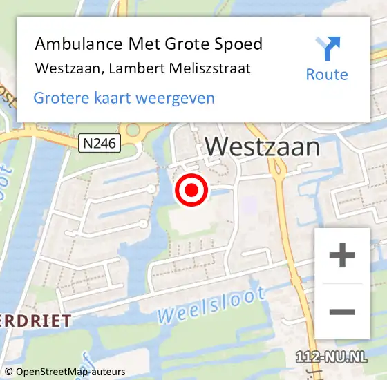 Locatie op kaart van de 112 melding: Ambulance Met Grote Spoed Naar Westzaan, Lambert Meliszstraat op 6 oktober 2017 20:25