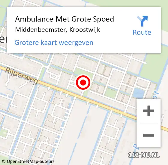 Locatie op kaart van de 112 melding: Ambulance Met Grote Spoed Naar Middenbeemster, Kroostwijk op 6 oktober 2017 21:10