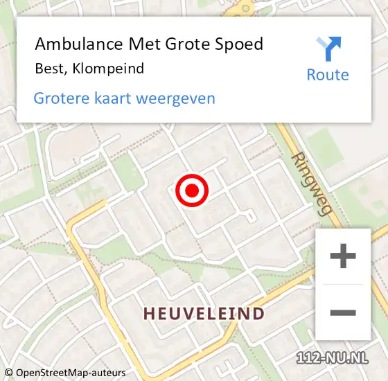 Locatie op kaart van de 112 melding: Ambulance Met Grote Spoed Naar Best, Klompeind op 6 oktober 2017 22:46