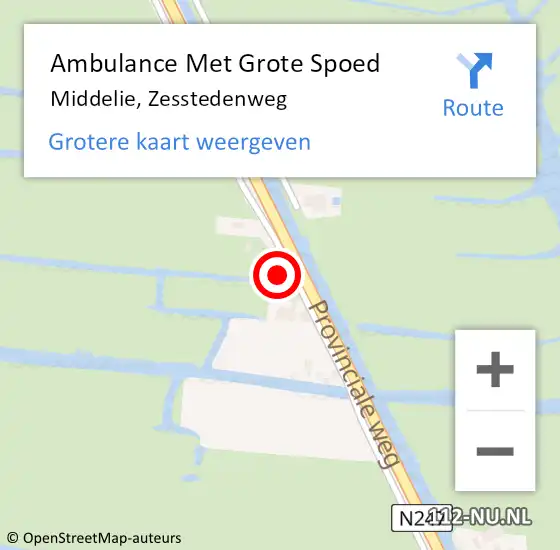 Locatie op kaart van de 112 melding: Ambulance Met Grote Spoed Naar Middelie, Zesstedenweg op 6 oktober 2017 23:10