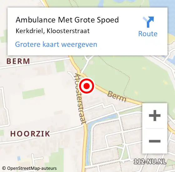 Locatie op kaart van de 112 melding: Ambulance Met Grote Spoed Naar Kerkdriel, Kloosterstraat op 6 oktober 2017 23:12