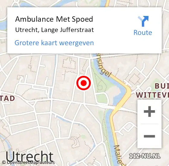 Locatie op kaart van de 112 melding: Ambulance Met Spoed Naar Utrecht, Lange Jufferstraat op 6 oktober 2017 23:50