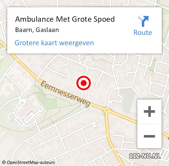 Locatie op kaart van de 112 melding: Ambulance Met Grote Spoed Naar Baarn, Gaslaan op 6 oktober 2017 23:52