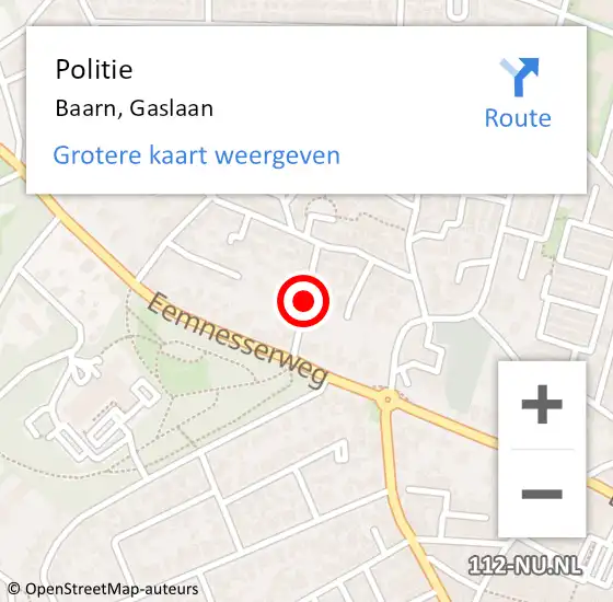 Locatie op kaart van de 112 melding: Politie Baarn, Gaslaan op 6 oktober 2017 23:52