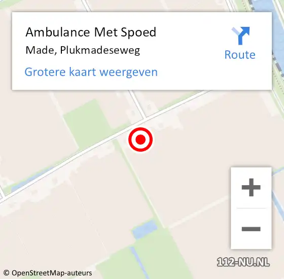 Locatie op kaart van de 112 melding: Ambulance Met Spoed Naar Made, Plukmadeseweg op 7 oktober 2017 00:45