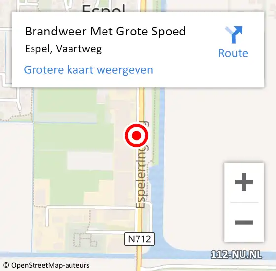 Locatie op kaart van de 112 melding: Brandweer Met Grote Spoed Naar Espel, Vaartweg op 3 februari 2014 13:49