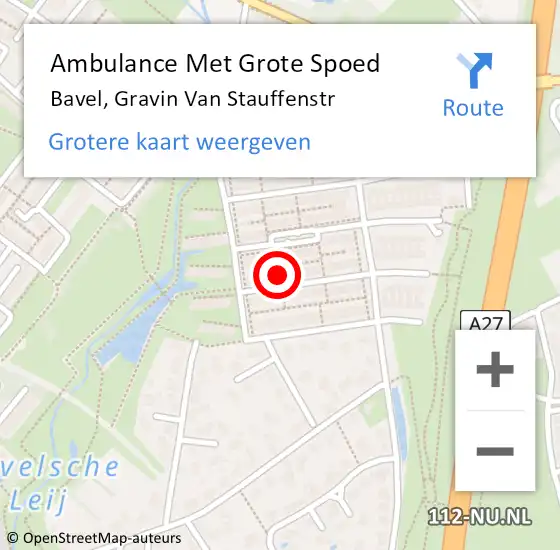 Locatie op kaart van de 112 melding: Ambulance Met Grote Spoed Naar Bavel, Gravin Van Stauffenstr op 7 oktober 2017 04:46