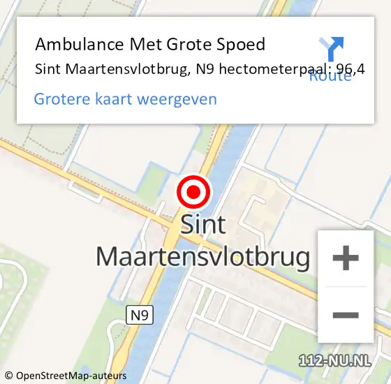 Locatie op kaart van de 112 melding: Ambulance Met Grote Spoed Naar Sint Maartensvlotbrug, N9 hectometerpaal: 96,4 op 7 oktober 2017 06:36
