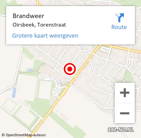 Locatie op kaart van de 112 melding: Brandweer Oirsbeek, Torenstraat op 3 februari 2014 13:58