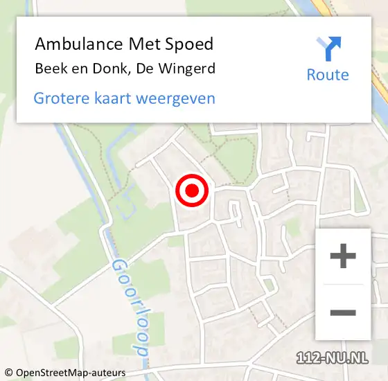 Locatie op kaart van de 112 melding: Ambulance Met Spoed Naar Beek en Donk, De Wingerd op 7 oktober 2017 07:39