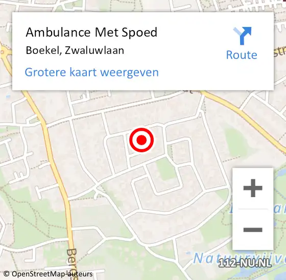 Locatie op kaart van de 112 melding: Ambulance Met Spoed Naar Boekel, Zwaluwlaan op 7 oktober 2017 10:31