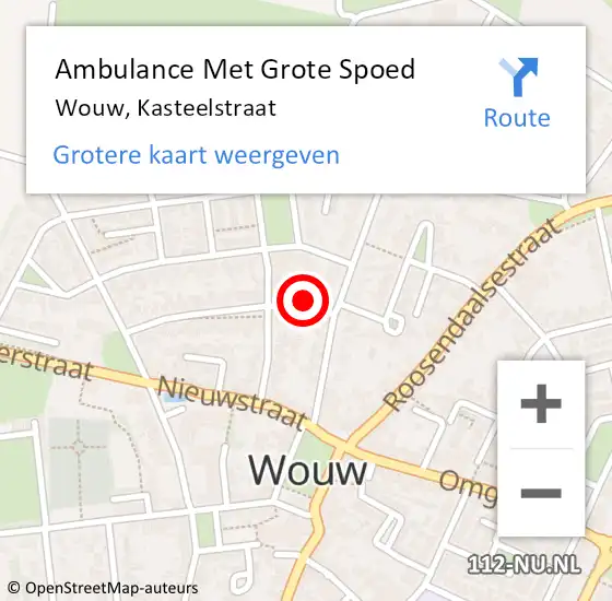 Locatie op kaart van de 112 melding: Ambulance Met Grote Spoed Naar Wouw, Kasteelstraat op 7 oktober 2017 10:33
