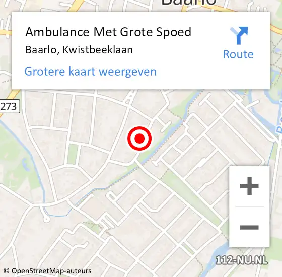 Locatie op kaart van de 112 melding: Ambulance Met Grote Spoed Naar Baarlo, Kwistbeeklaan op 7 oktober 2017 10:52