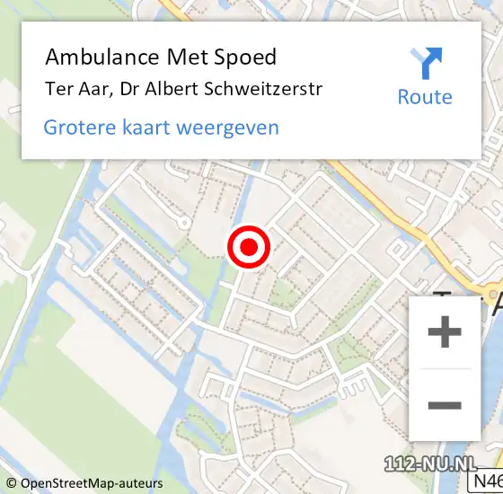 Locatie op kaart van de 112 melding: Ambulance Met Spoed Naar Ter Aar, Dr Albert Schweitzerstr op 7 oktober 2017 10:55