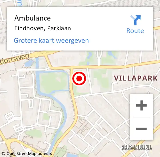 Locatie op kaart van de 112 melding: Ambulance Eindhoven, Parklaan op 7 oktober 2017 14:18