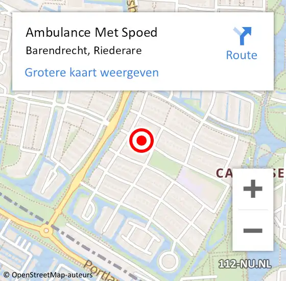 Locatie op kaart van de 112 melding: Ambulance Met Spoed Naar Barendrecht, Riederare op 7 oktober 2017 14:24