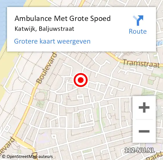 Locatie op kaart van de 112 melding: Ambulance Met Grote Spoed Naar Katwijk, Baljuwstraat op 7 oktober 2017 14:48