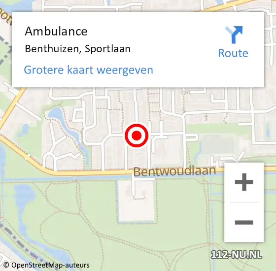 Locatie op kaart van de 112 melding: Ambulance Benthuizen, Sportlaan op 7 oktober 2017 16:52