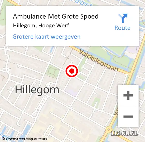 Locatie op kaart van de 112 melding: Ambulance Met Grote Spoed Naar Hillegom, Hooge Werf op 7 oktober 2017 18:06