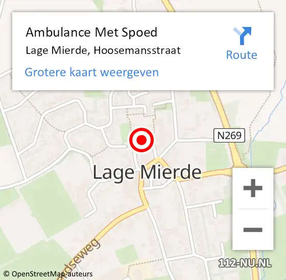 Locatie op kaart van de 112 melding: Ambulance Met Spoed Naar Lage Mierde, Hoosemansstraat op 7 oktober 2017 20:11