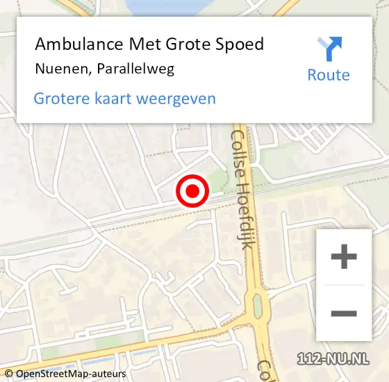 Locatie op kaart van de 112 melding: Ambulance Met Grote Spoed Naar Nuenen, Parallelweg op 7 oktober 2017 20:20