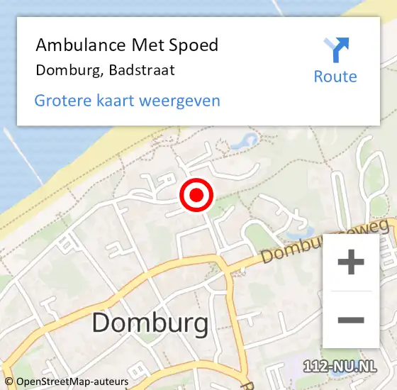 Locatie op kaart van de 112 melding: Ambulance Met Spoed Naar Domburg, Badstraat op 7 oktober 2017 21:04