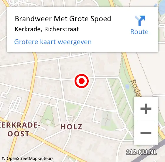 Locatie op kaart van de 112 melding: Brandweer Met Grote Spoed Naar Kerkrade, Richerstraat op 7 oktober 2017 21:29