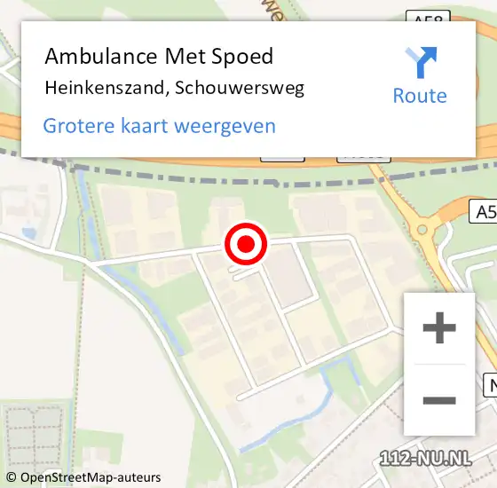 Locatie op kaart van de 112 melding: Ambulance Met Spoed Naar Heinkenszand, Schouwersweg op 7 oktober 2017 22:09