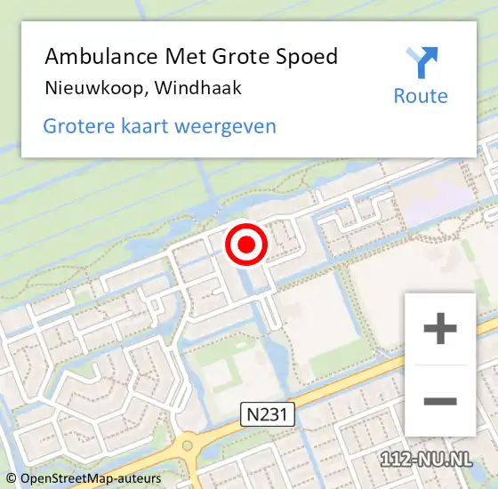 Locatie op kaart van de 112 melding: Ambulance Met Grote Spoed Naar Nieuwkoop, Windhaak op 8 oktober 2017 00:56
