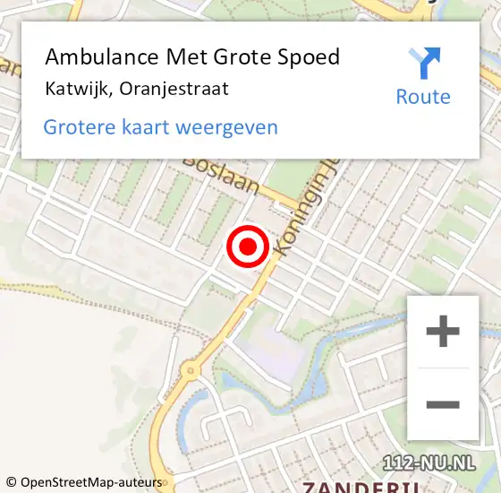 Locatie op kaart van de 112 melding: Ambulance Met Grote Spoed Naar Katwijk, Oranjestraat op 8 oktober 2017 01:48