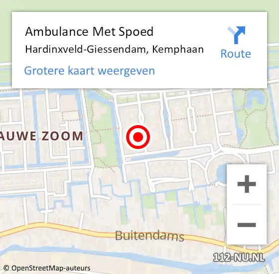 Locatie op kaart van de 112 melding: Ambulance Met Spoed Naar Hardinxveld-Giessendam, Kemphaan op 8 oktober 2017 02:15