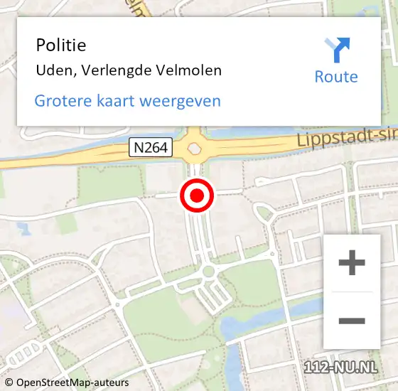 Locatie op kaart van de 112 melding: Politie Uden, Verlengde Velmolen op 8 oktober 2017 05:50