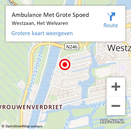 Locatie op kaart van de 112 melding: Ambulance Met Grote Spoed Naar Westzaan, Het Welvaren op 8 oktober 2017 06:16