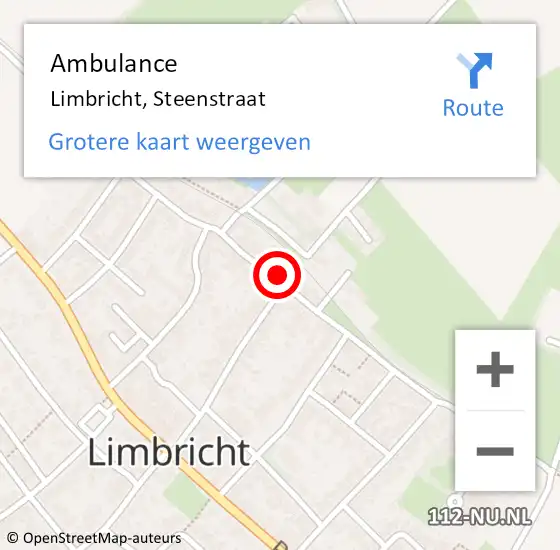 Locatie op kaart van de 112 melding: Ambulance Limbricht, Steenstraat op 8 oktober 2017 07:44