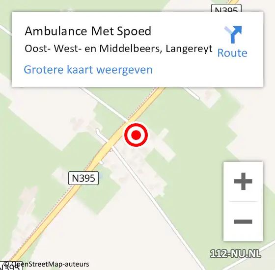 Locatie op kaart van de 112 melding: Ambulance Met Spoed Naar Oost- West- en Middelbeers, Langereyt op 8 oktober 2017 08:50