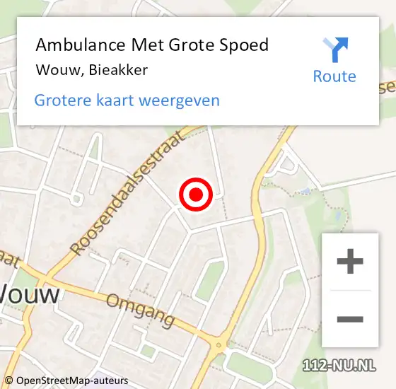 Locatie op kaart van de 112 melding: Ambulance Met Grote Spoed Naar Wouw, Bieakker op 8 oktober 2017 08:52