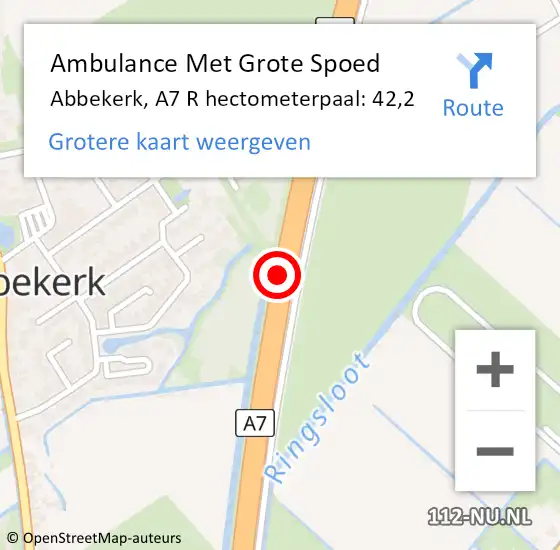 Locatie op kaart van de 112 melding: Ambulance Met Grote Spoed Naar Abbekerk, A7 R hectometerpaal: 42,2 op 8 oktober 2017 09:20