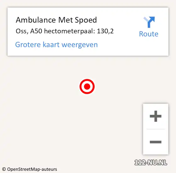 Locatie op kaart van de 112 melding: Ambulance Met Spoed Naar Oss, A50 hectometerpaal: 130,2 op 8 oktober 2017 09:32